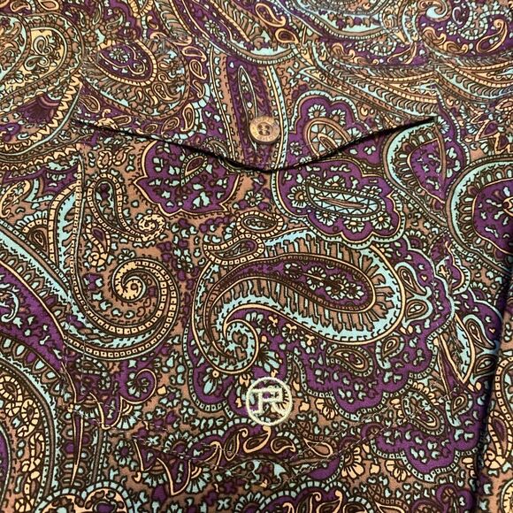 Roper Western Shirt Mens Sz Small Purple Blue Paisley Button Up Cowboy T-shirt - Picture 3 of 9